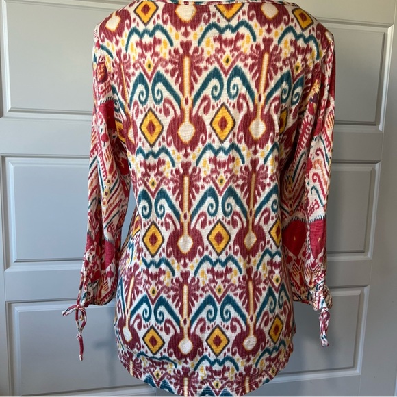 Lucky Print Blouse Long Sleeve Bohemian Tunic Top‎ Colorful Pattern Size Medium - Picture 3 of 6